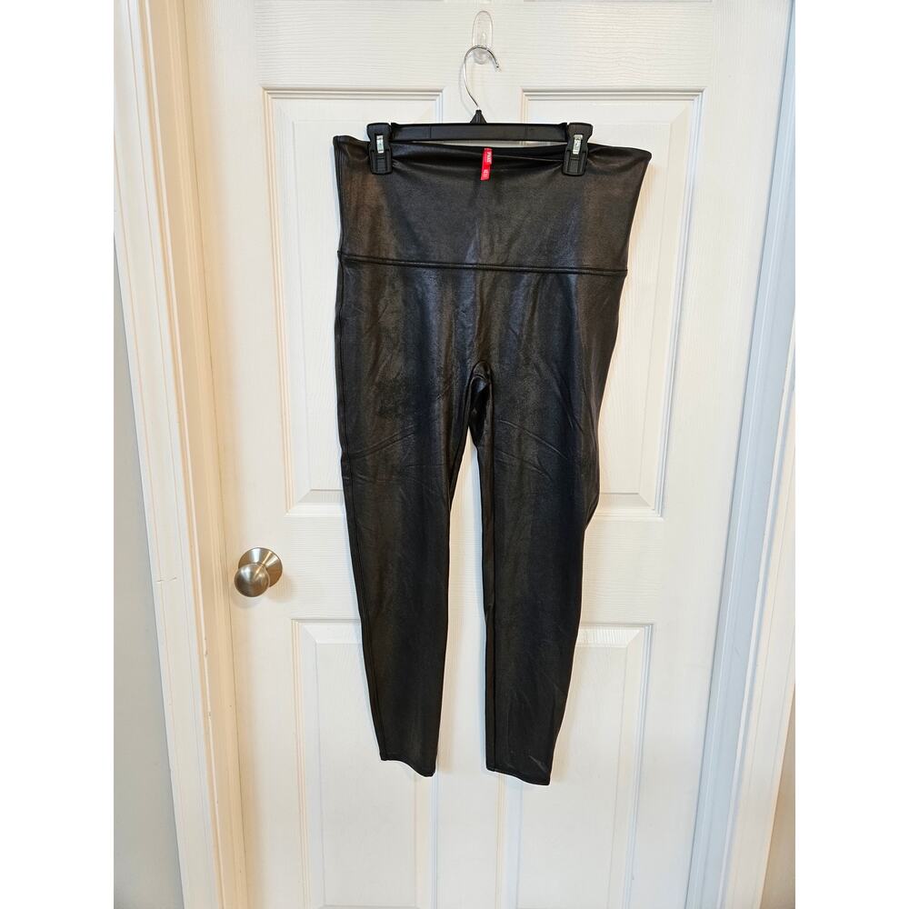 Spanx Faux Leather Leggings Womens 2X Black High Rise Pull On Slim Stretch Pants